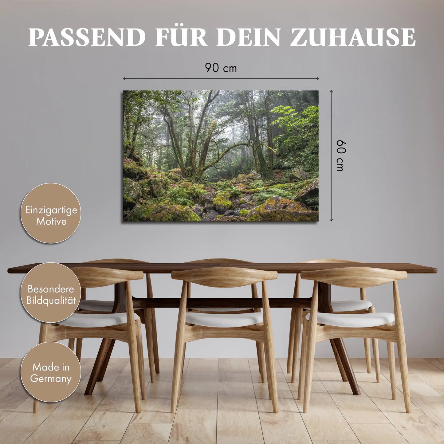 Leinwandbild grüner Wald und Urwald in mystischem Nebel