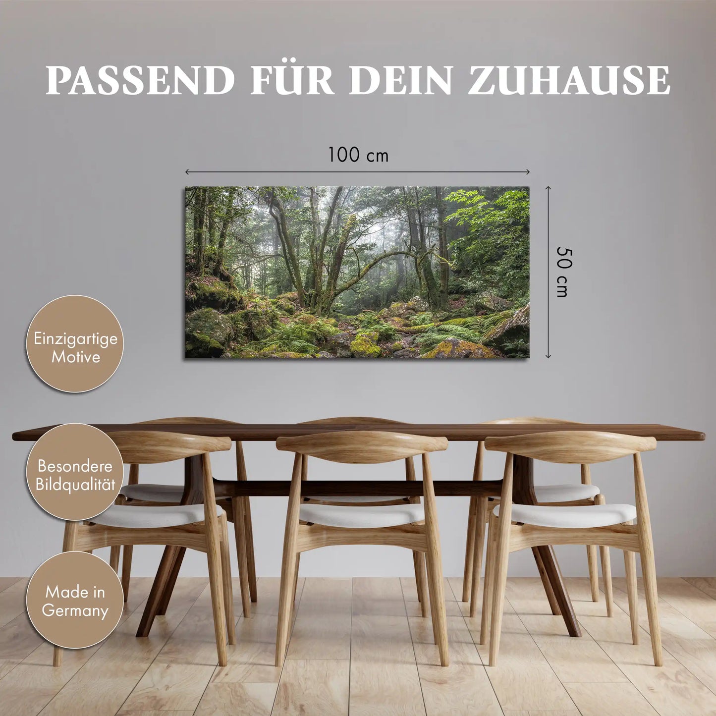 Leinwandbild grüner Wald und Urwald in mystischem Nebel