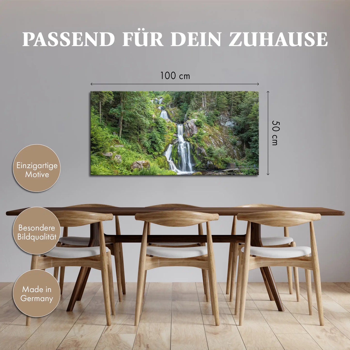 Leinwandbild mit Wasserfall im Schwarzwald umgeben von dichtem Wald