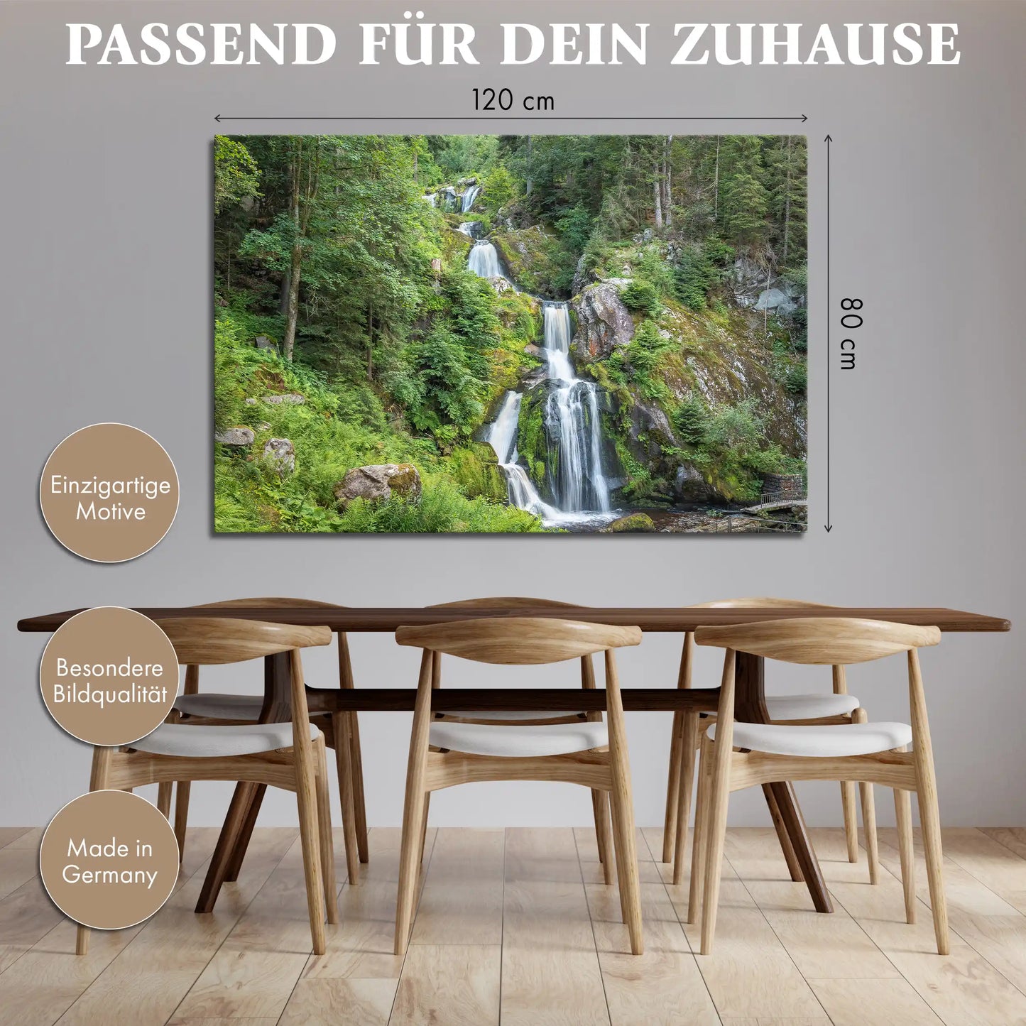 Leinwandbild mit Wasserfall im Schwarzwald umgeben von dichtem Wald