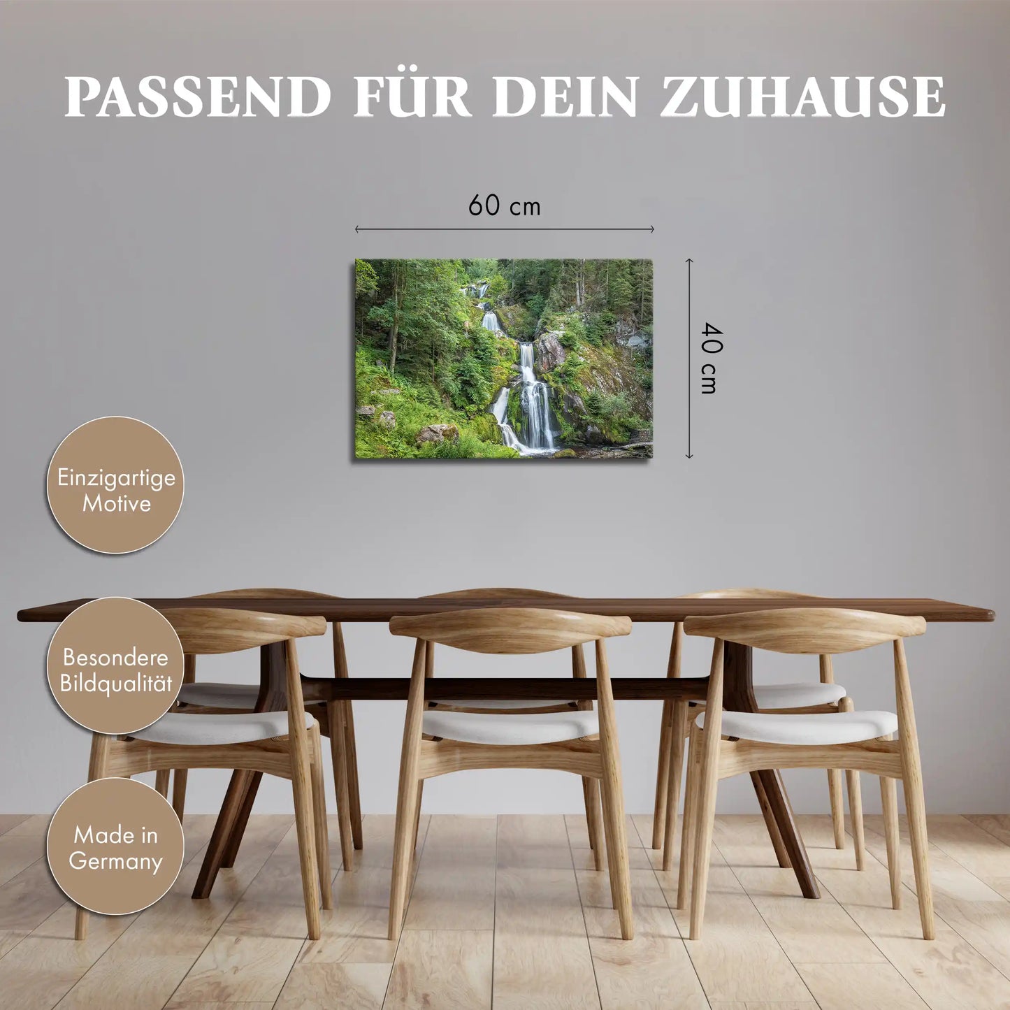 Leinwandbild mit Wasserfall im Schwarzwald umgeben von dichtem Wald