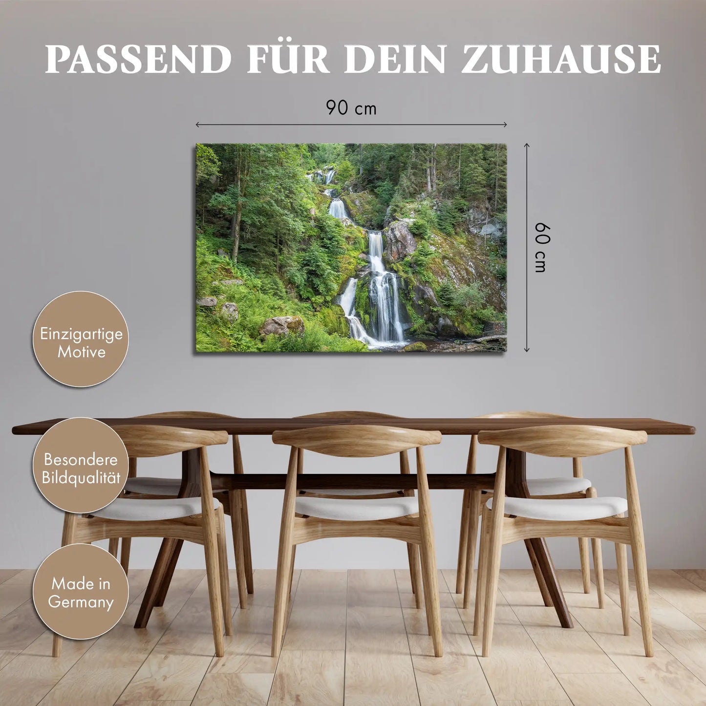 Leinwandbild mit Wasserfall im Schwarzwald umgeben von dichtem Wald