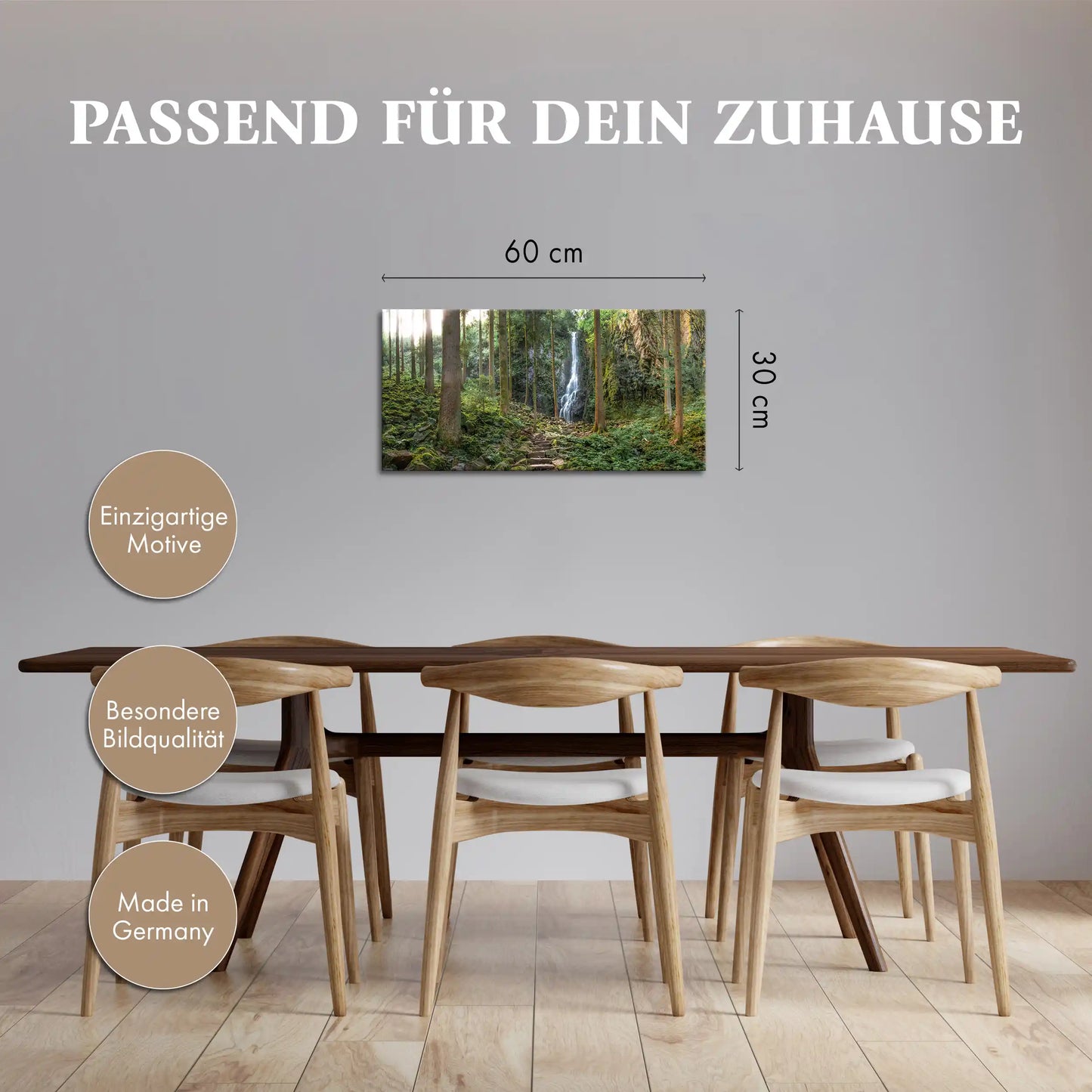Leinwandbild Wald mit steinerner Treppe im Schwarzwald mit Wasserfall