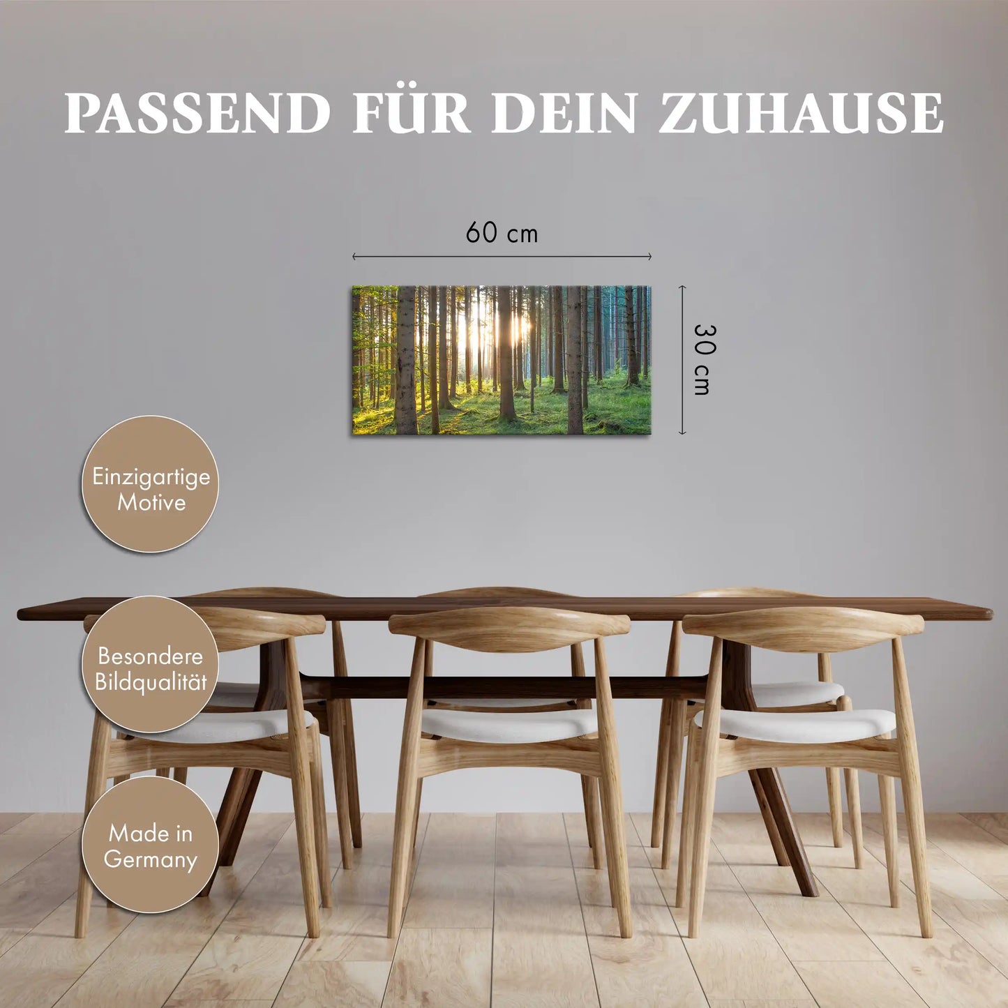 Leinwandbild grüner Wald im Sonnenaufgang