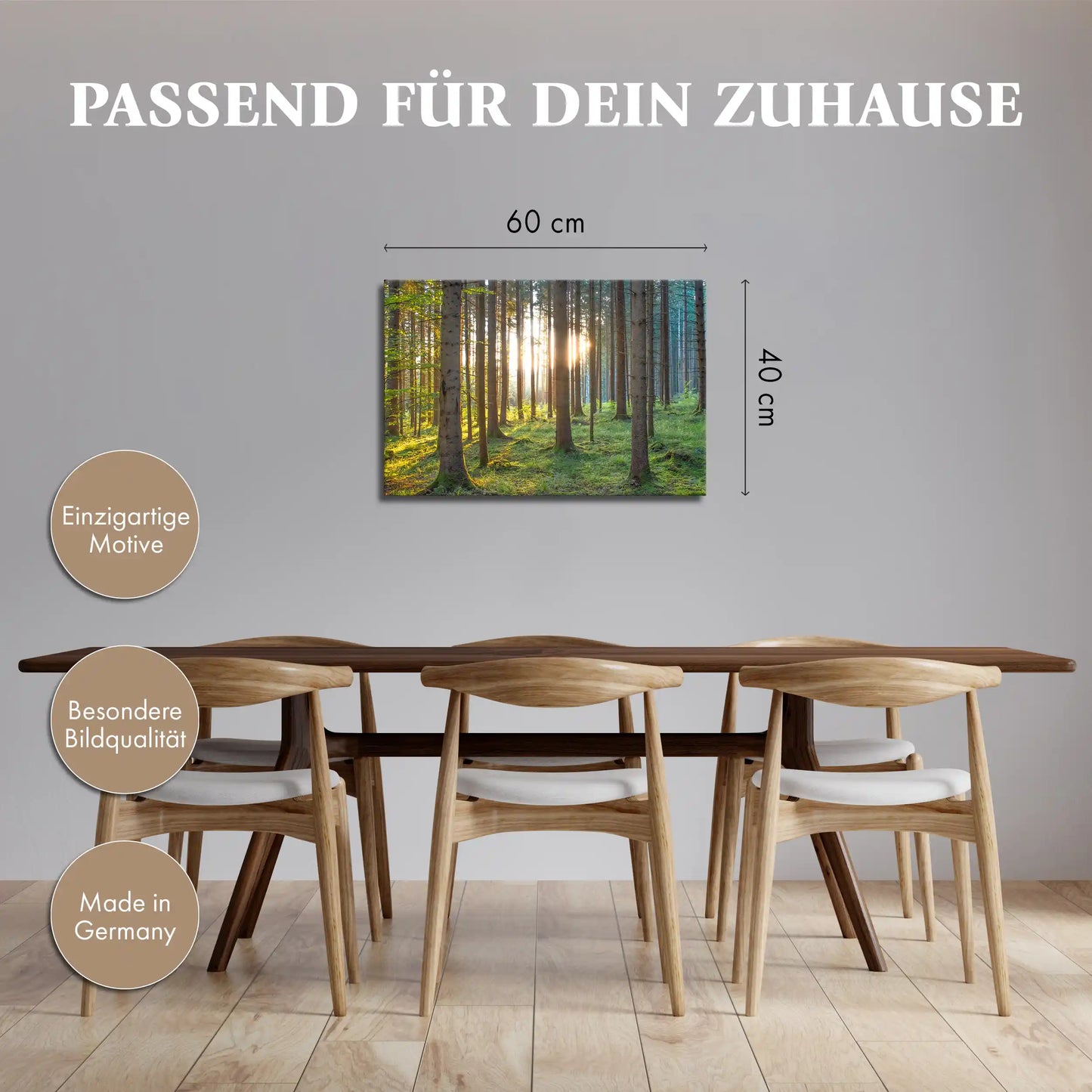 Leinwandbild grüner Wald im Sonnenaufgang