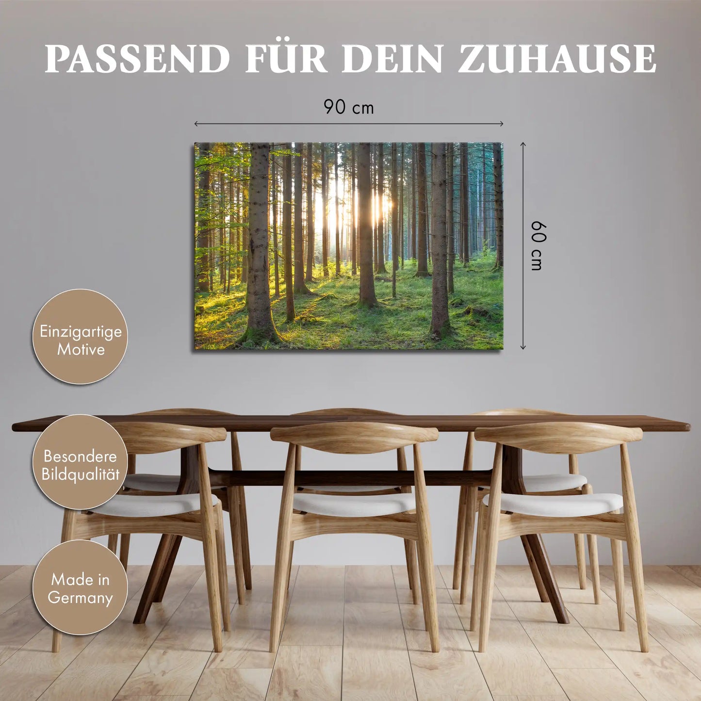 Leinwandbild grüner Wald im Sonnenaufgang