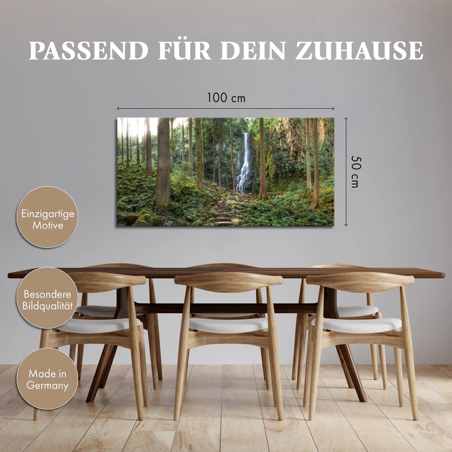 Leinwandbild Wald mit steinerner Treppe im Schwarzwald mit Wasserfall