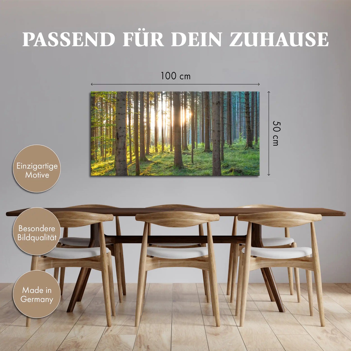 Leinwandbild grüner Wald im Sonnenaufgang