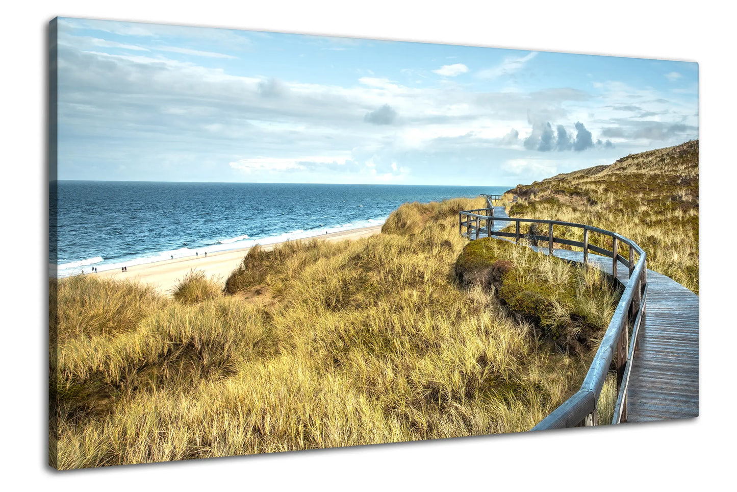 Leinwandbild Düne im mit Holzsteg am Meer an der Nordsee
