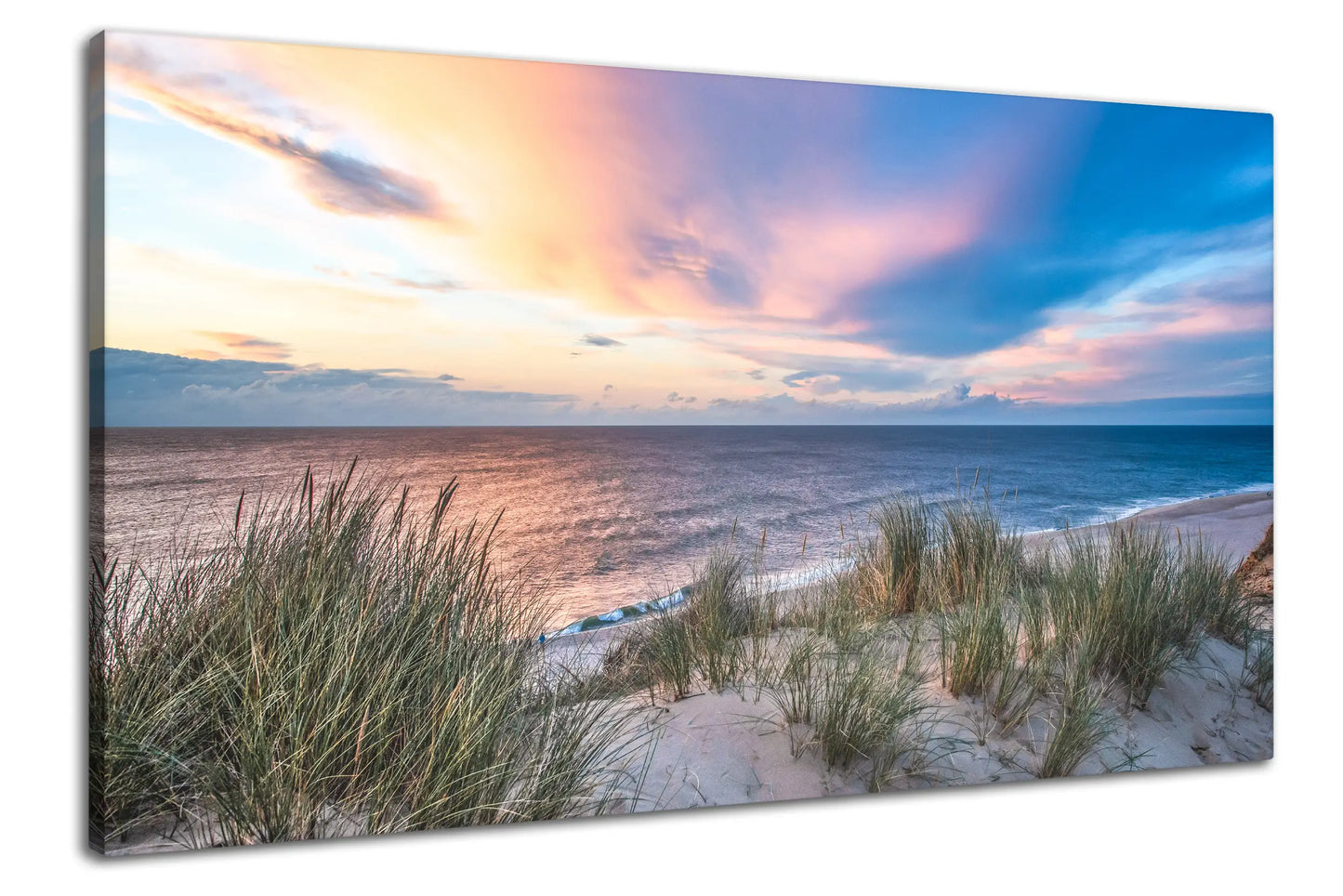 Leinwandbild Hafen am Meer bei Sonnenaufgang in blauer Stunde