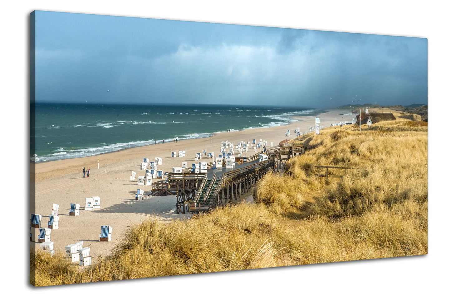 Leinwandbild Dünenstrand an der Nordsee mit Strandkörben