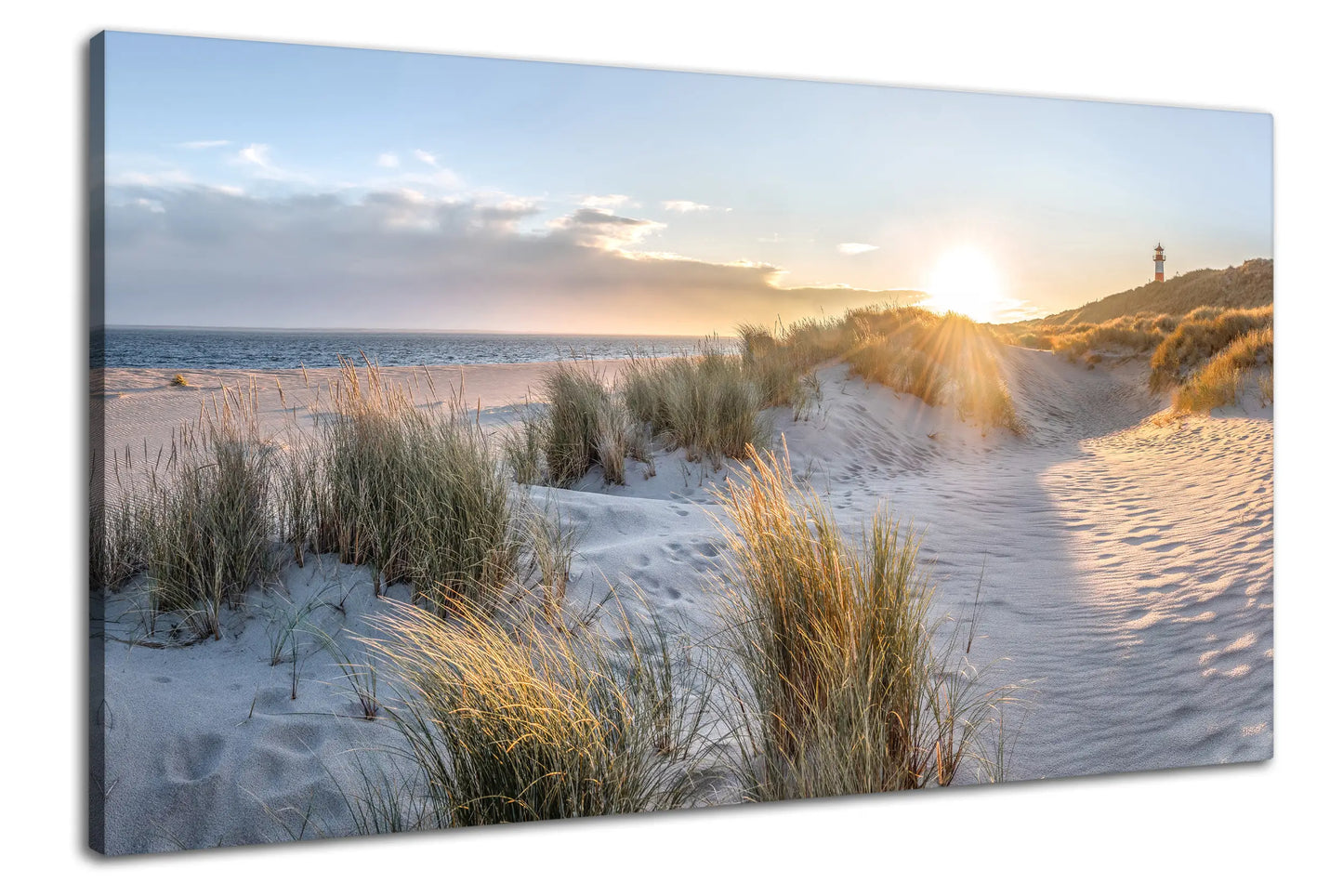 Leinwandbild Düne im roten Sonnenaufgang am Meer an der Nordsee