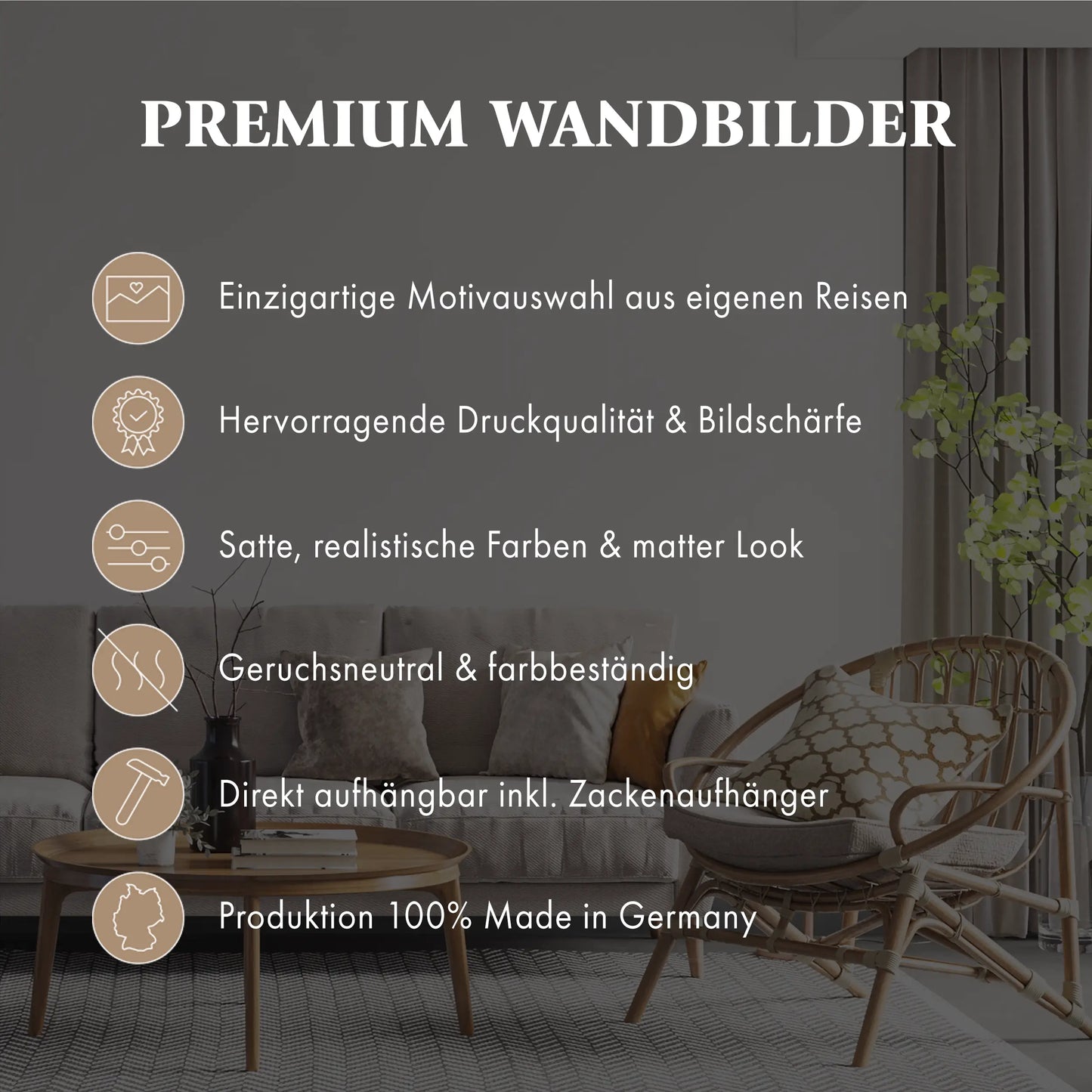 USP Übersicht Premium Wandbilder mit einzigartiger Motivwahl, hervorragender Druckqualität und in Deutschland Produziert