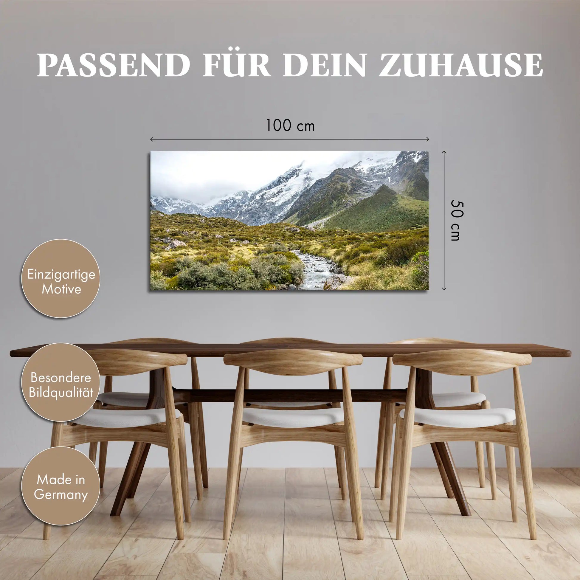 Leinwandbild mit klarem Fluss in den Bergen von Neuseeland