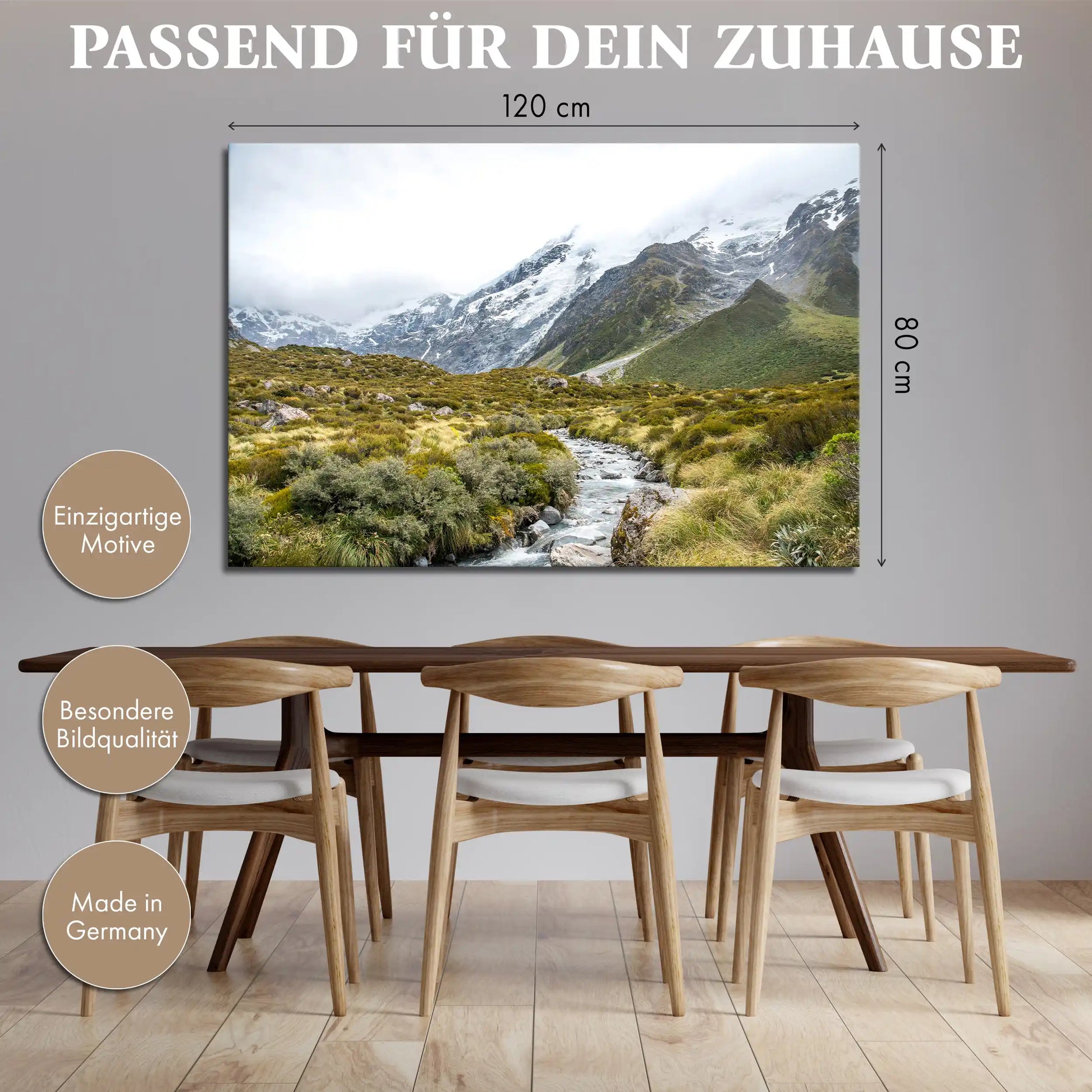 Leinwandbild mit klarem Fluss in den Bergen von Neuseeland