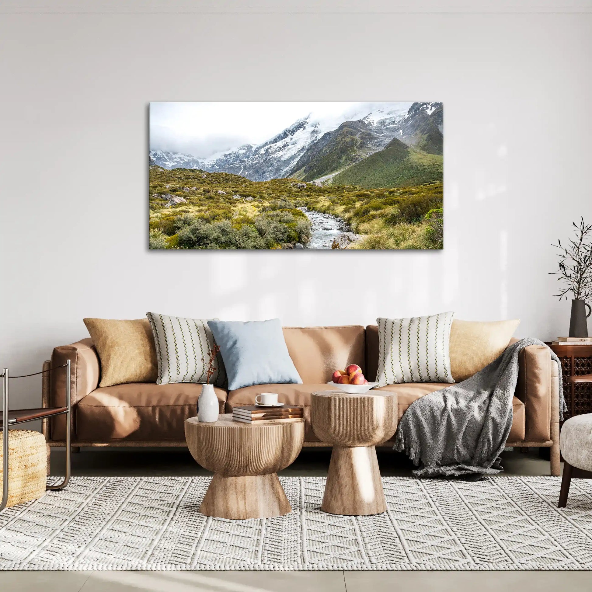 Leinwandbild mit klarem Fluss in den Bergen von Neuseeland