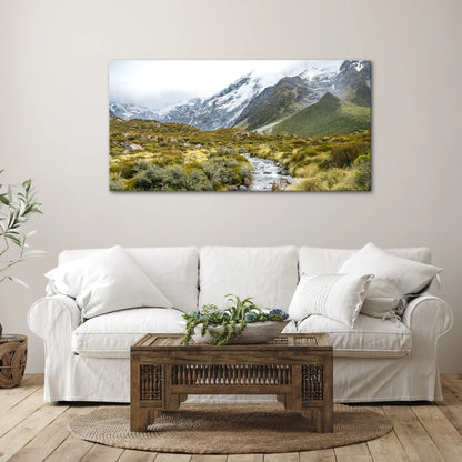 Leinwandbild mit klarem Fluss in den Bergen von Neuseeland