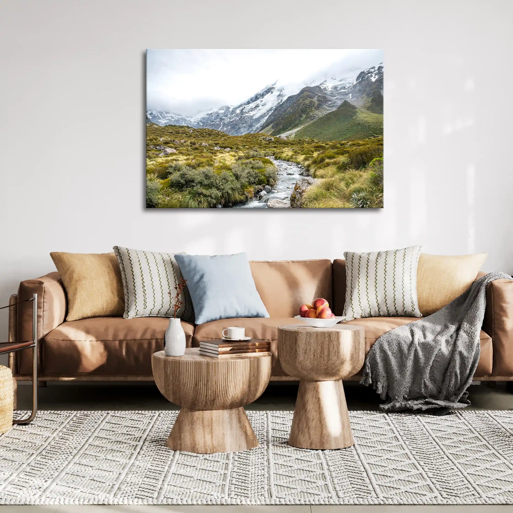 Leinwandbild mit klarem Fluss in den Bergen von Neuseeland