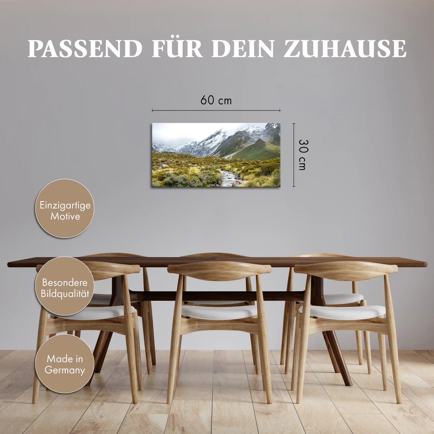 Leinwandbild mit klarem Fluss in den Bergen von Neuseeland
