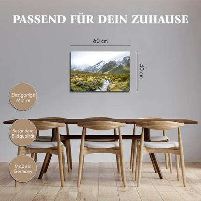 Leinwandbild mit klarem Fluss in den Bergen von Neuseeland