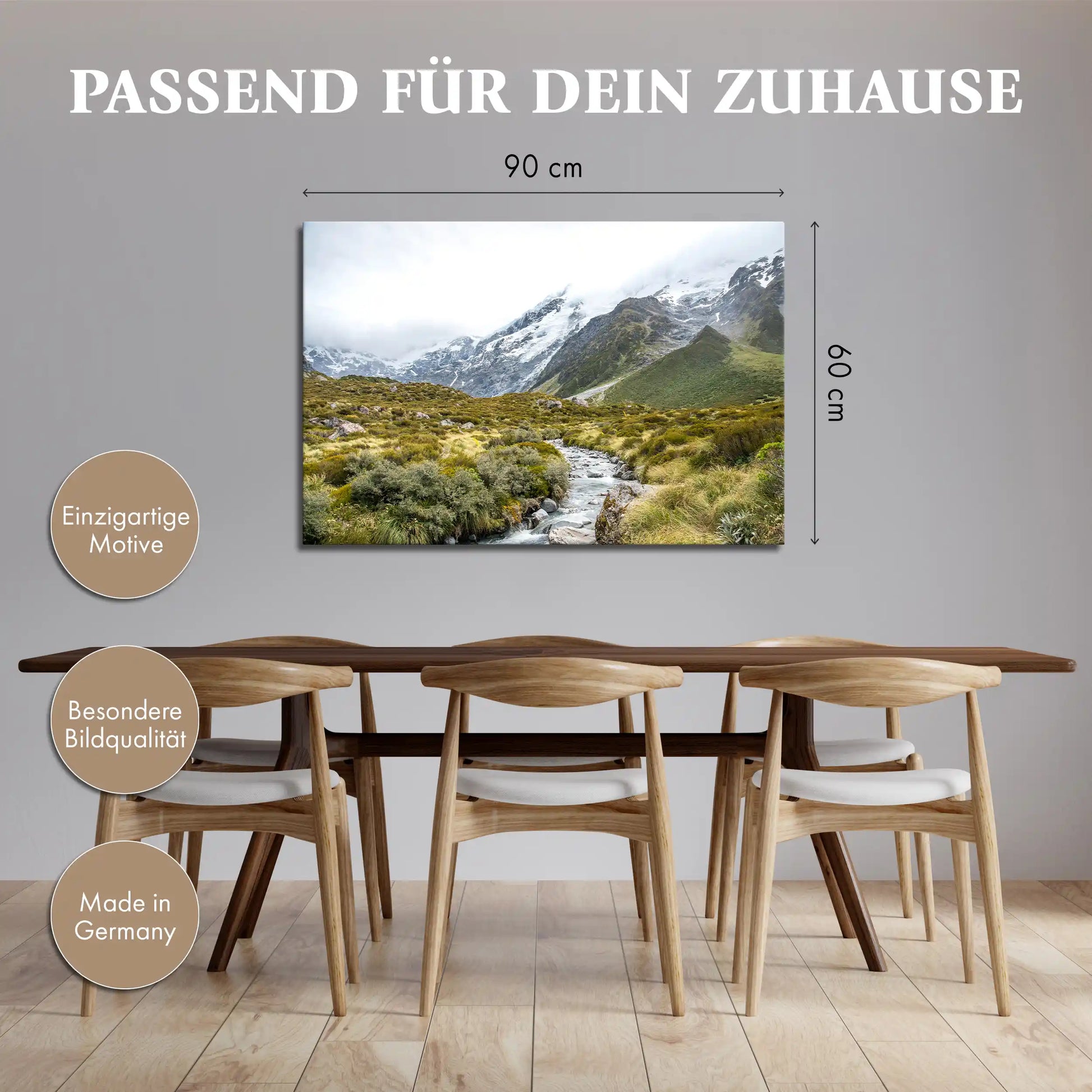 Leinwandbild mit klarem Fluss in den Bergen von Neuseeland