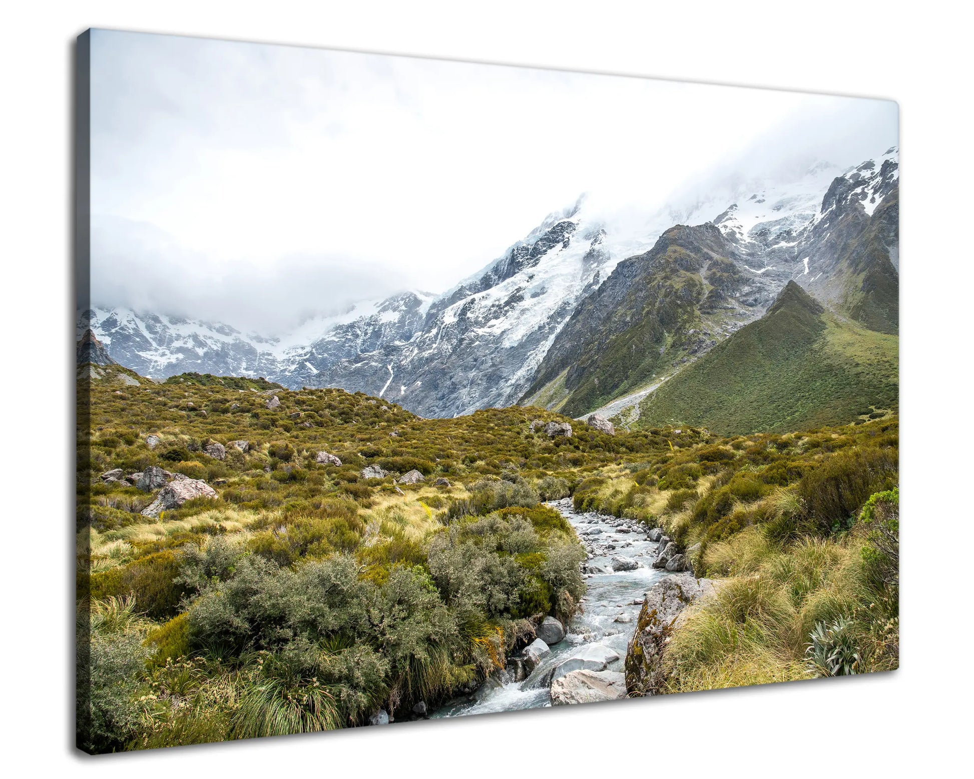 Leinwandbild mit klarem Fluss in den Bergen von Neuseeland