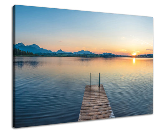 Leinwandbild - Sonnenuntergang am Holzsteg