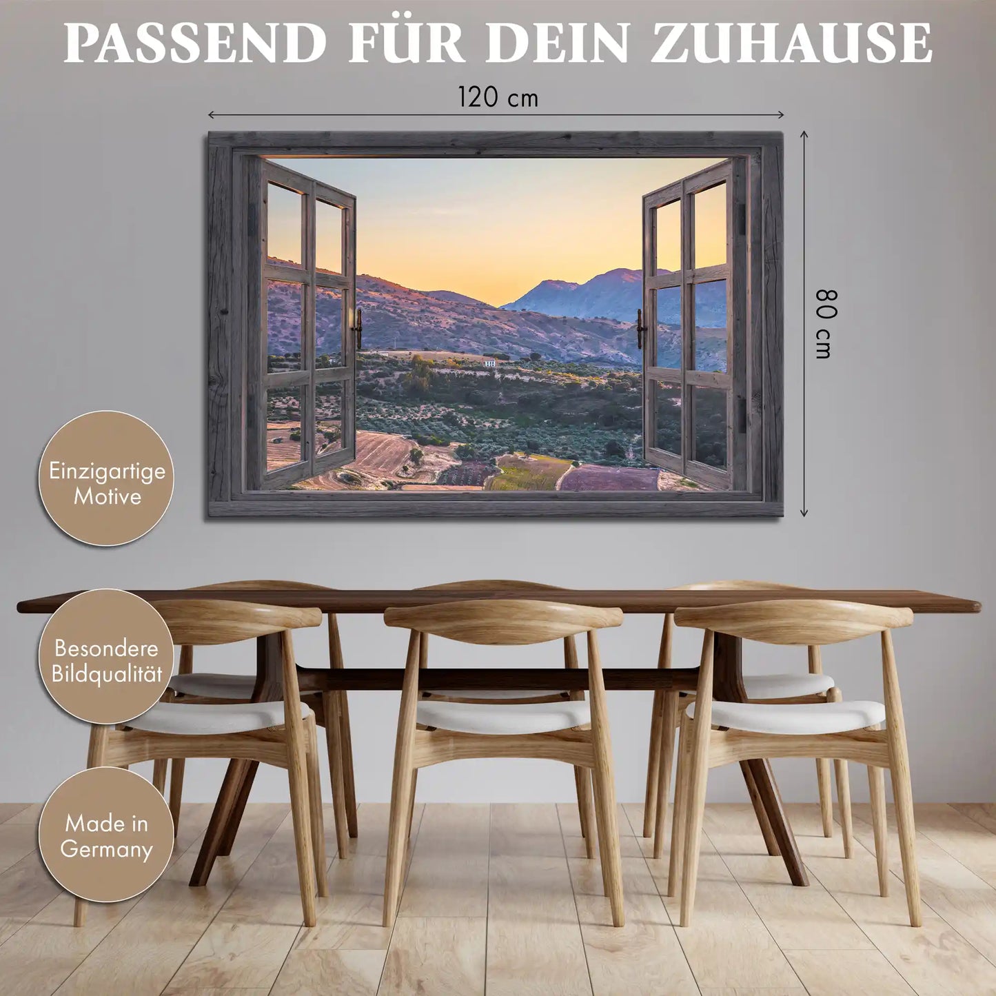 Leinwandbild - Fensterblick auf Andalusische Felder