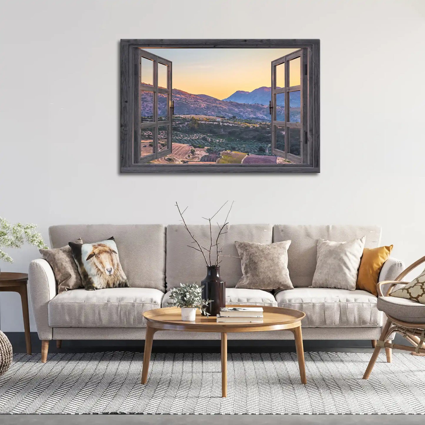Leinwandbild - Fensterblick auf Andalusische Felder