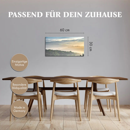Leinwandbild - Morgennebel über den Wäldern