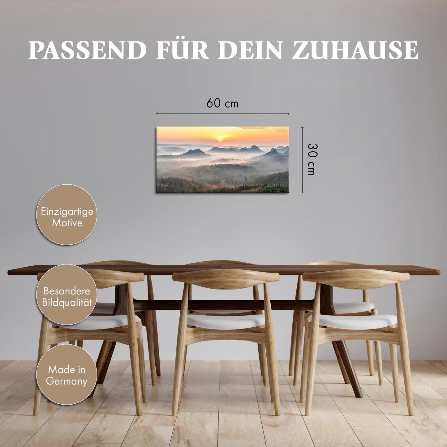Leinwandbild - Sonnenaufgang im Nebelwald