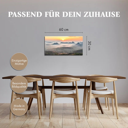 Leinwandbild - Sonnenaufgang im Nebelwald