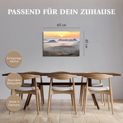Leinwandbild - Sonnenaufgang im Nebelwald