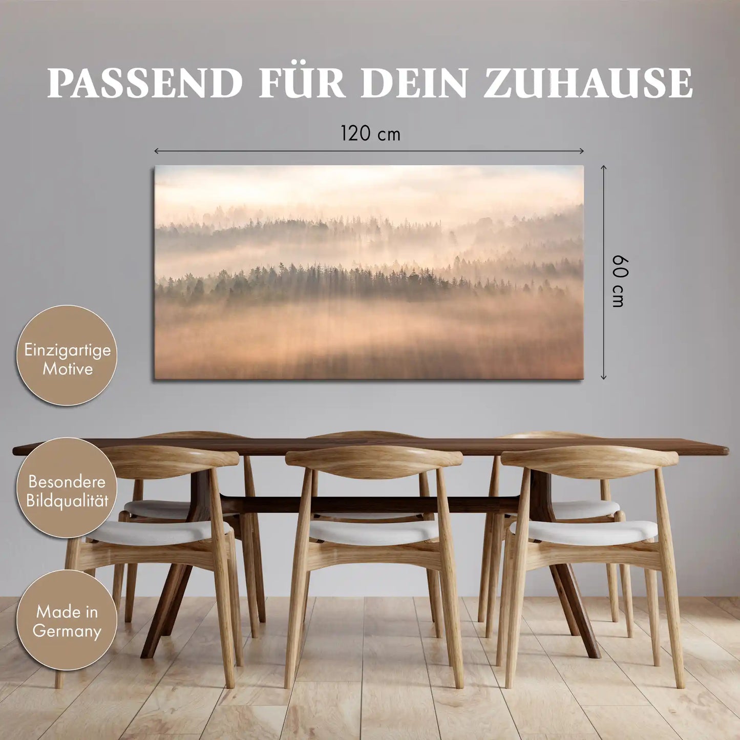 Leinwandbild - Baumkronen im Nebelwald