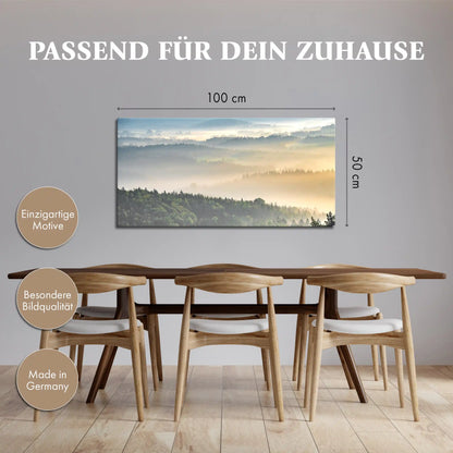 Leinwandbild Morgenlichter und Nebel im Elbstandsteingebirge
