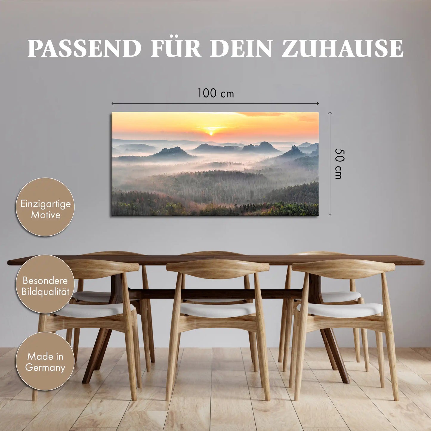 Leinwandbild - Sonnenaufgang im Nebelwald