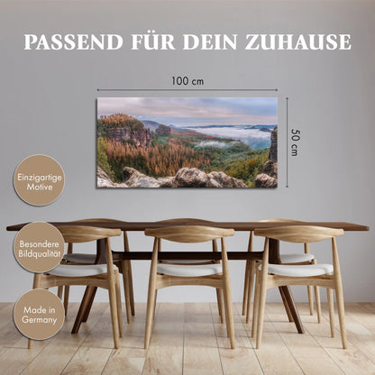 Leinwandbild Wald Landschaft in mystischem Nebel