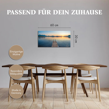 Leinwandbild - Sonnenuntergang am Holzsteg