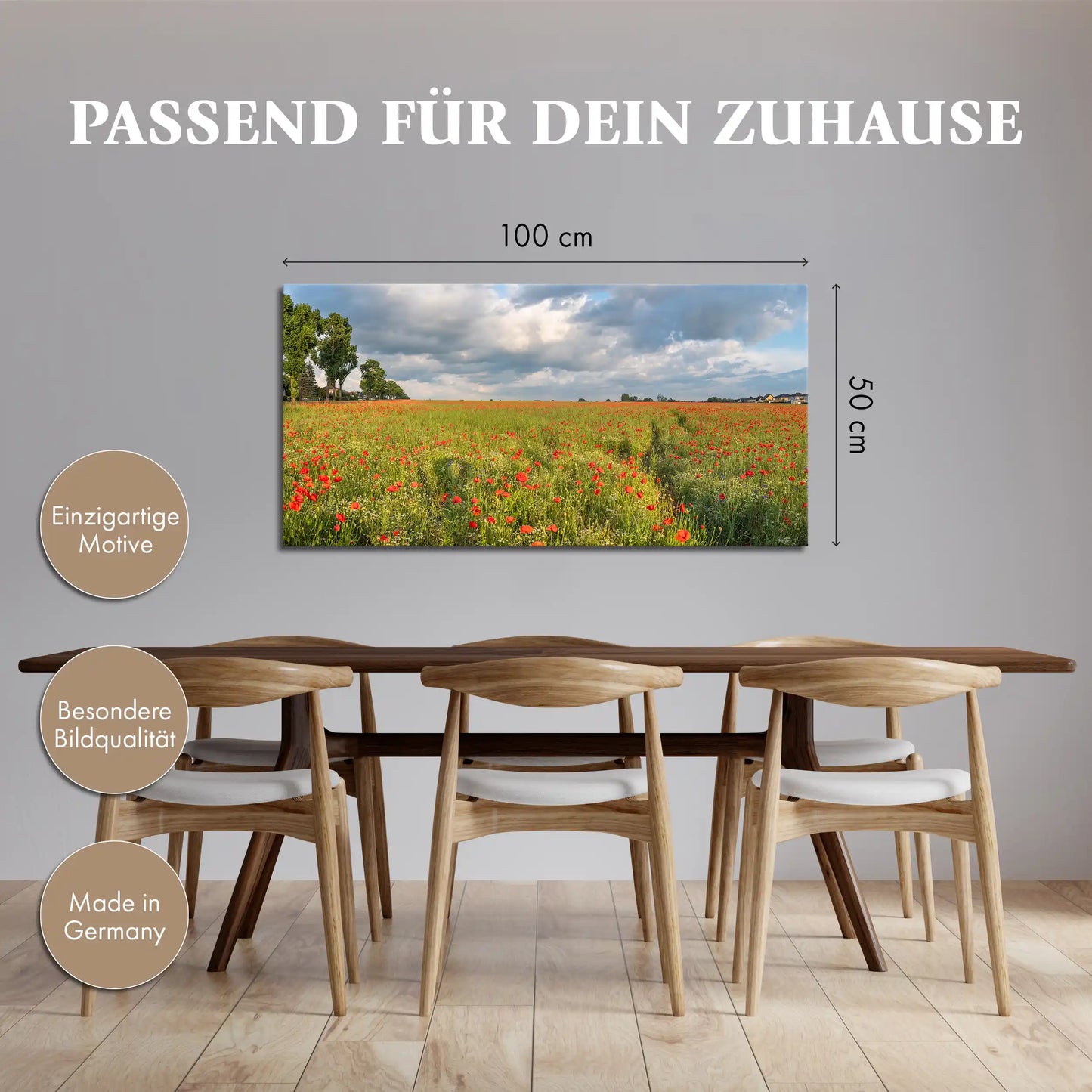 Leinwandbild mit rotem Mohn im weiten Blumenfeld
