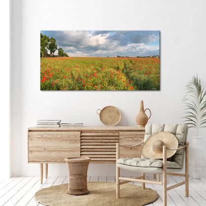 Leinwandbild mit rotem Mohn im weiten Blumenfeld
