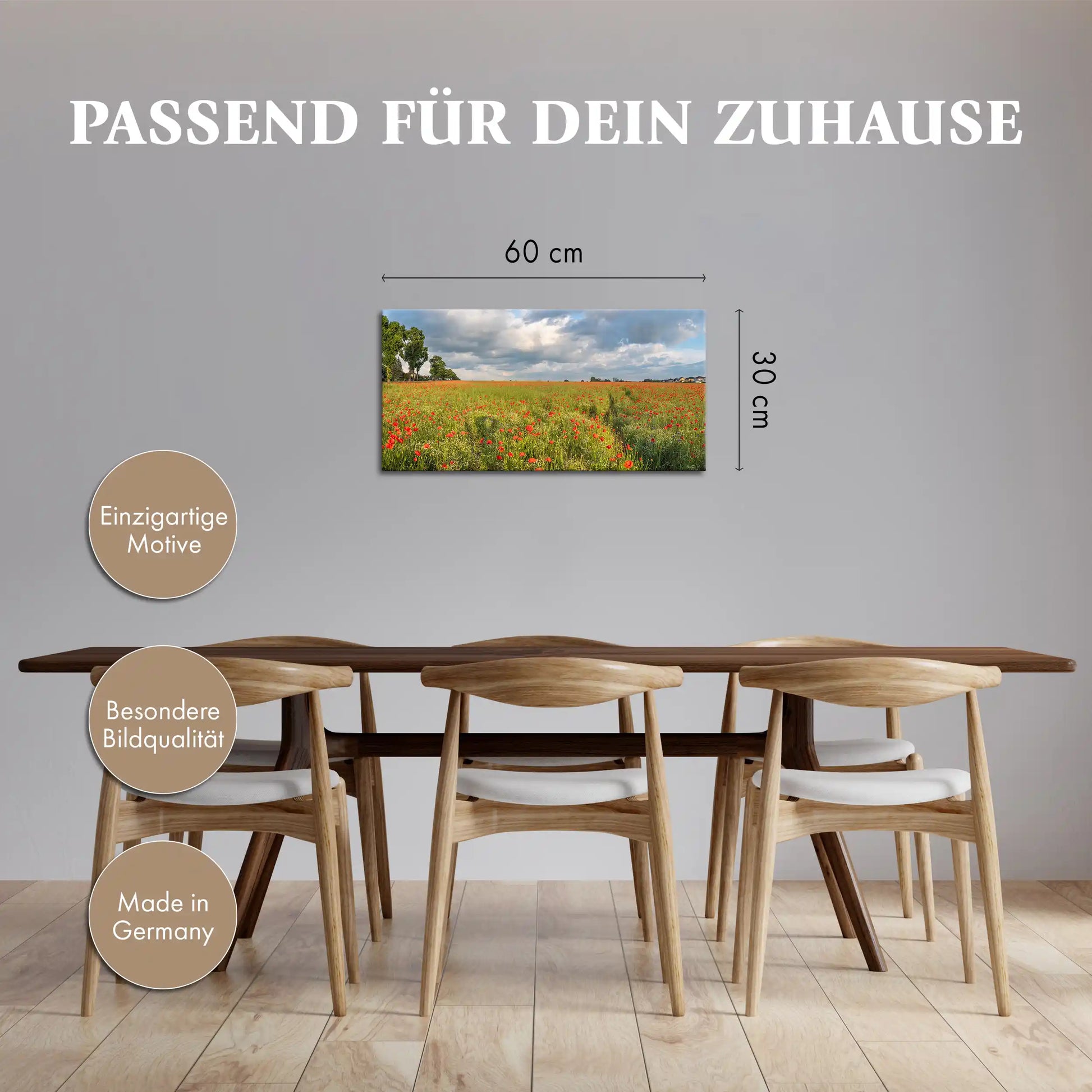 Leinwandbild mit rotem Mohn im weiten Blumenfeld