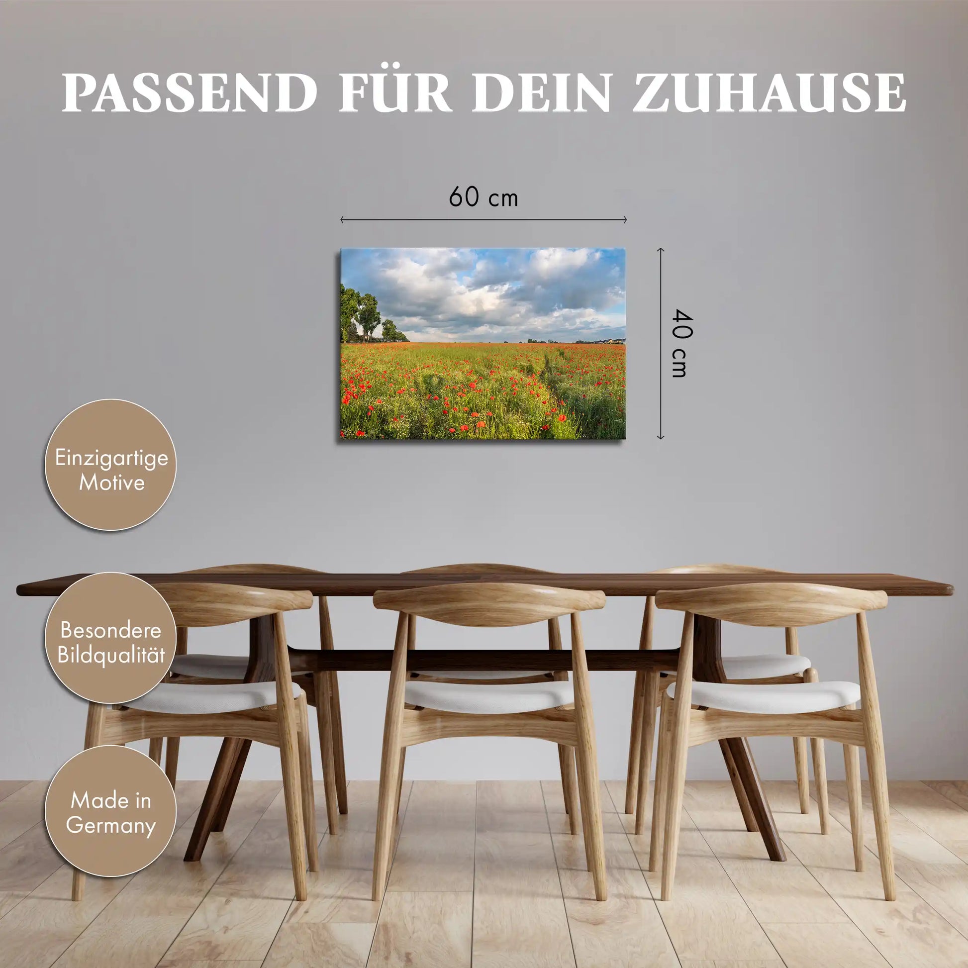 Leinwandbild mit rotem Mohn im weiten Blumenfeld