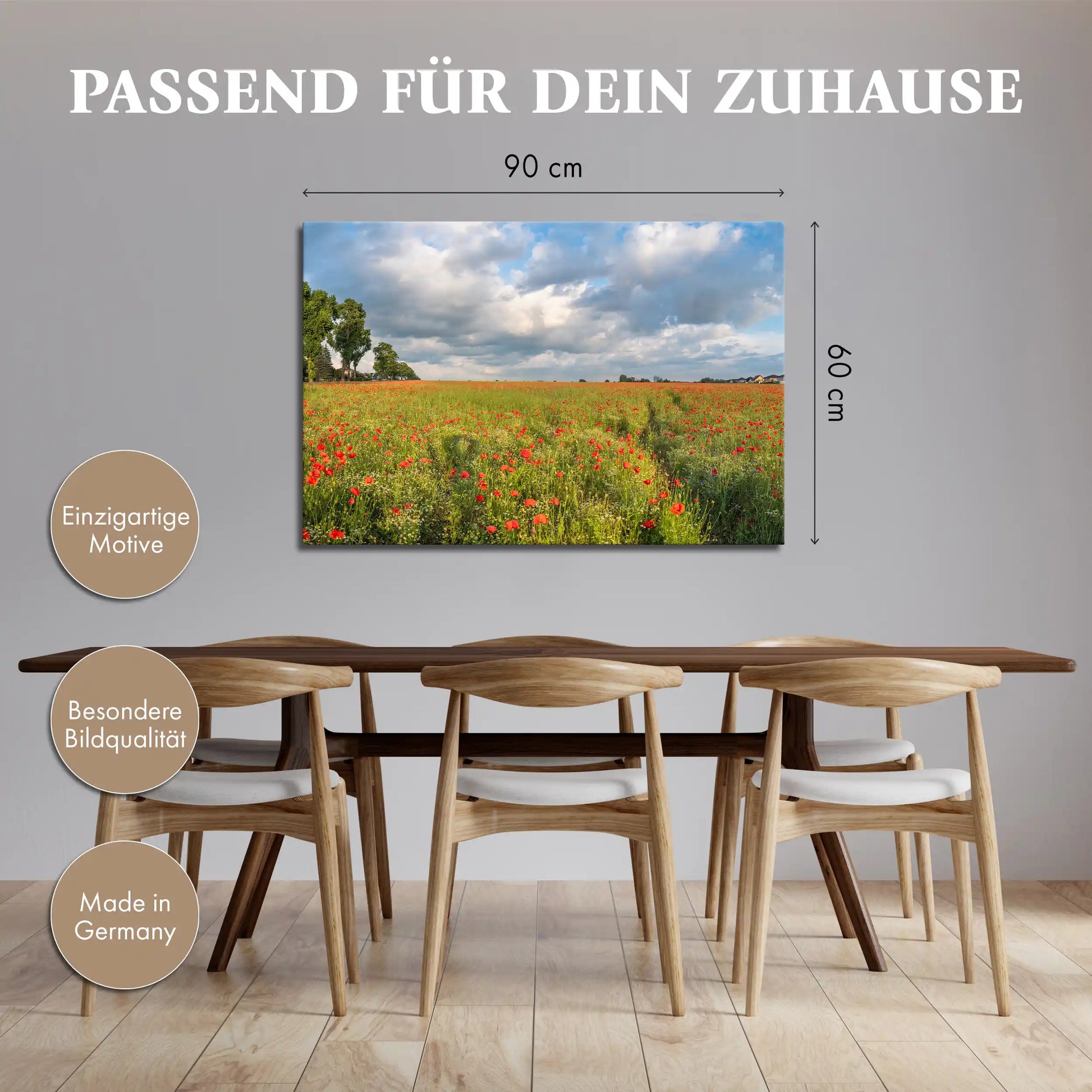 Leinwandbild mit rotem Mohn im weiten Blumenfeld