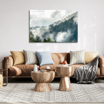 Leinwandbild mystischer Wald im Nebel