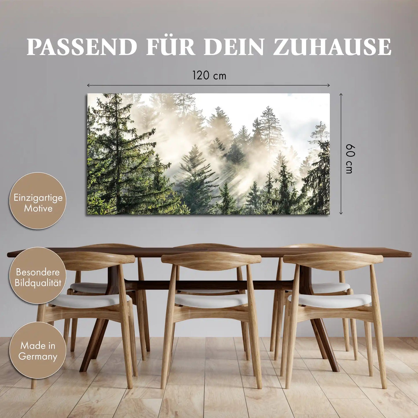 Leinwandbild - Morgennebel im Fichtenwald