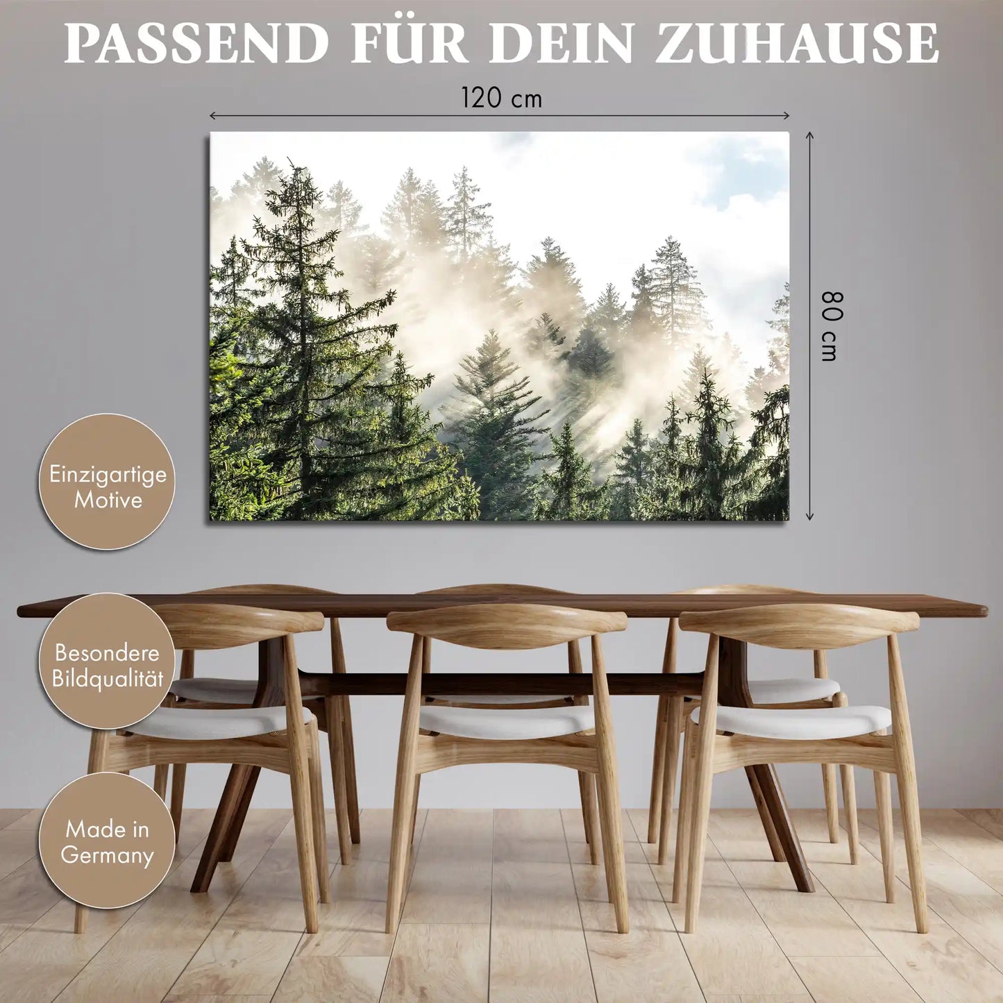 Leinwandbild - Morgennebel im Fichtenwald