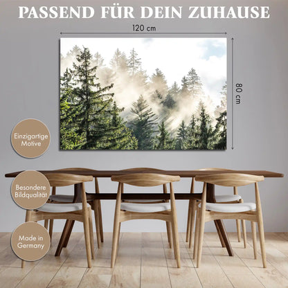 Leinwandbild - Morgennebel im Fichtenwald