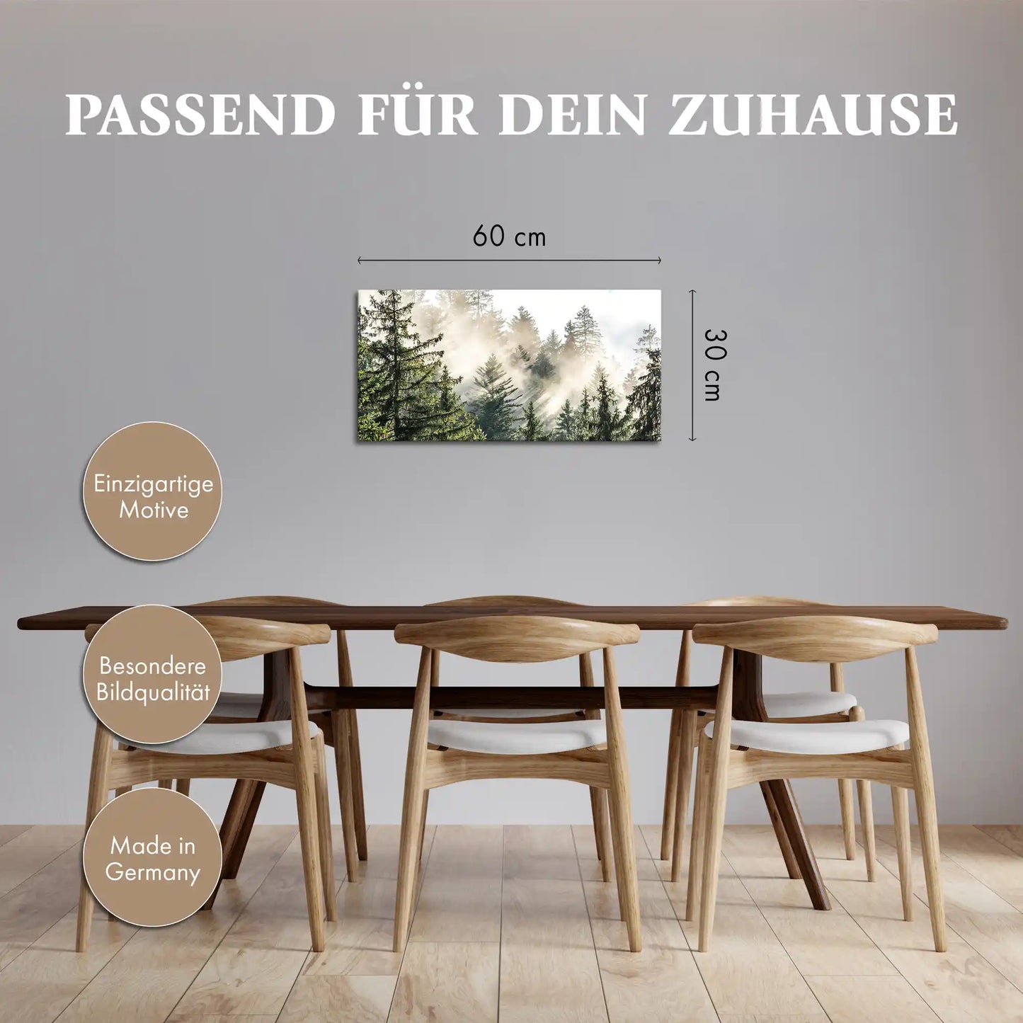 Leinwandbild - Morgennebel im Fichtenwald