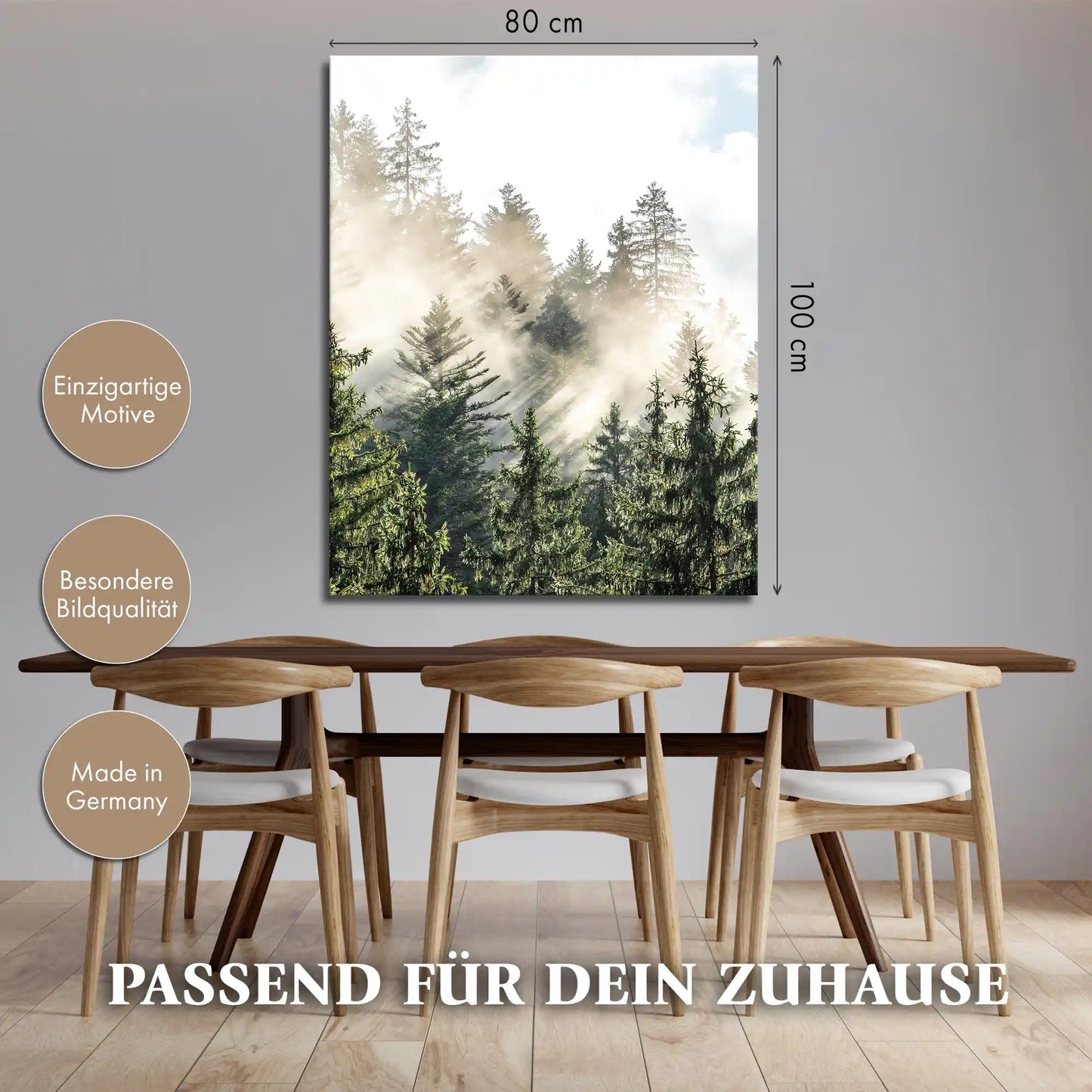 Leinwandbild - Morgennebel im Fichtenwald