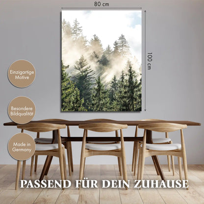 Leinwandbild - Morgennebel im Fichtenwald